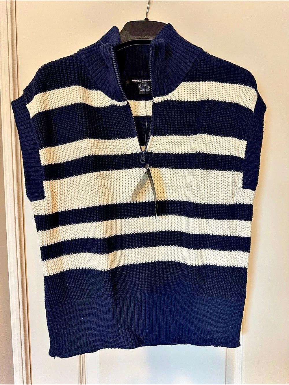 French Connection Mozart Stripe Half Zip Sweater Vest Blue & White